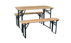 Set birreria, 2 panche e tavolo in legno naturale, 200x70 cm