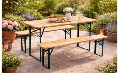 Set birreria, 2 panche e tavolo in legno naturale, 200x70 cm