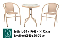 Set bistrot Bistró – tavolino rotondo e 2 sedie – sabbia