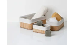 Set 3 cestini in bamboo con fodera in tessuto