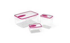 Set 3 contenitori ermetici con valvola rosa, 0,3L – 0,6L – 2L