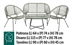 Set lounge Calipso 2 – divano, 2 poltrone e tavolino – grigio