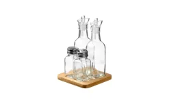 Set oliera acetiera con sale e pepe, con base in legno