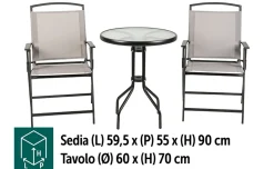 Sirio Set bistrot tavolino rotondo e 2 sedie, grigio