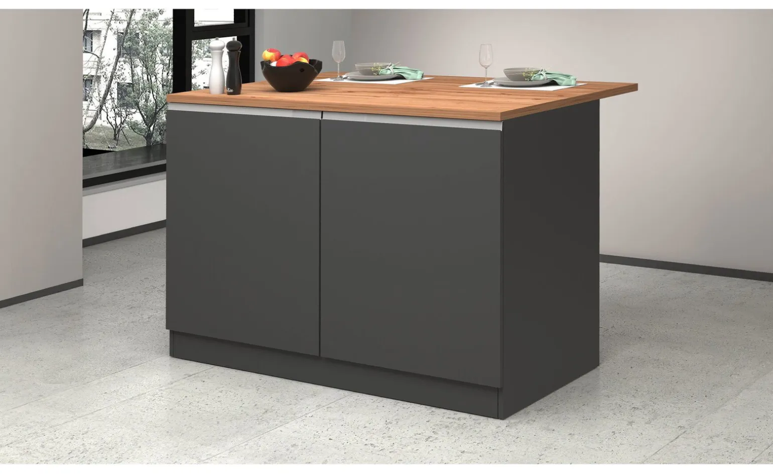 Snack isola 2 ante antracite opaco/rovere L125 cm