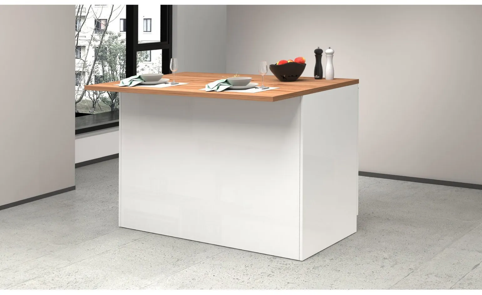Snack isola 2 ante bianco lucido/rovere L125 cm