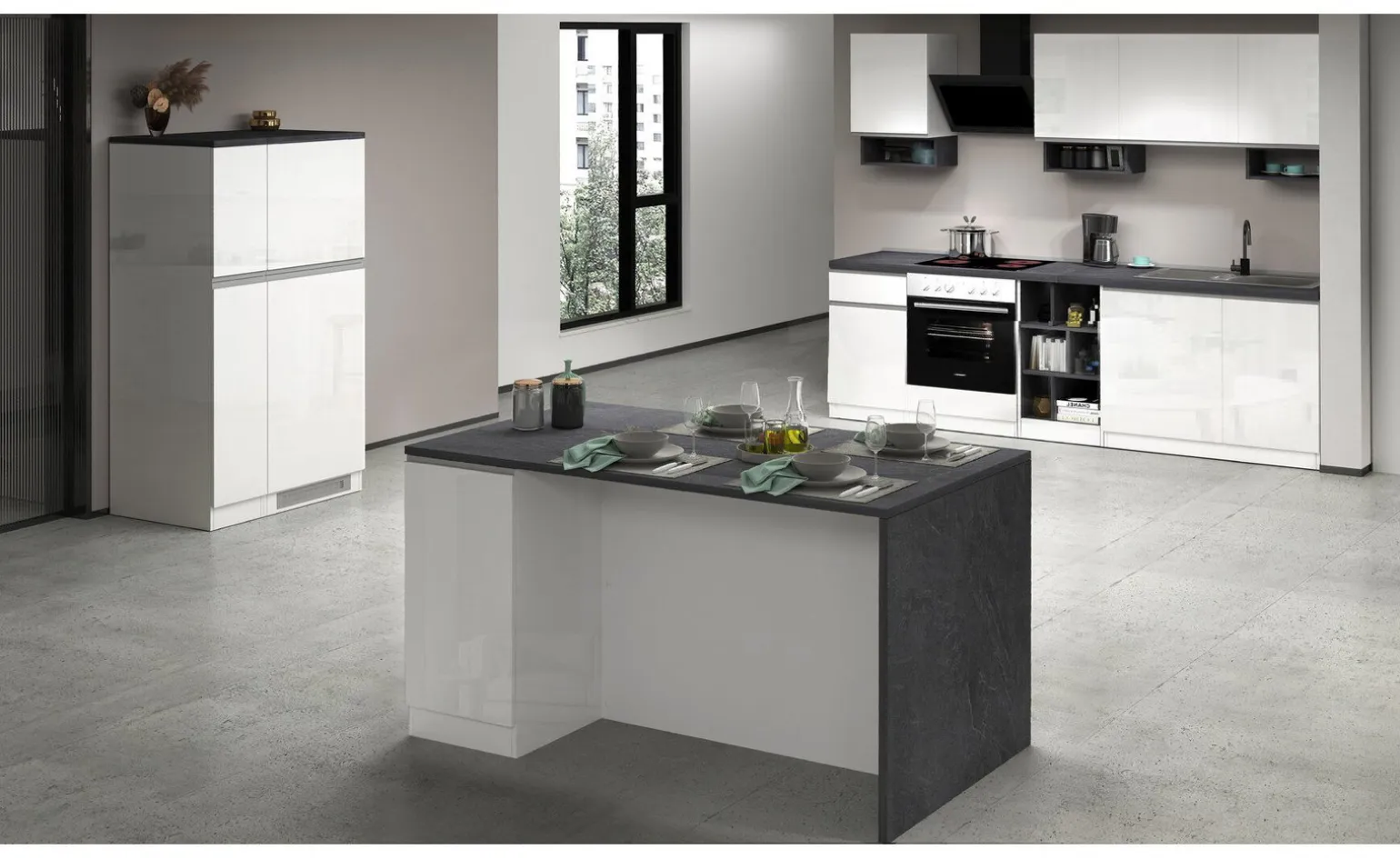 Snack isola 2 ante bianco lucido/antracite L160 cm