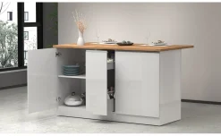 Snack isola 2 ante, 1 cassetto bianco lucido/rovere L155 cm