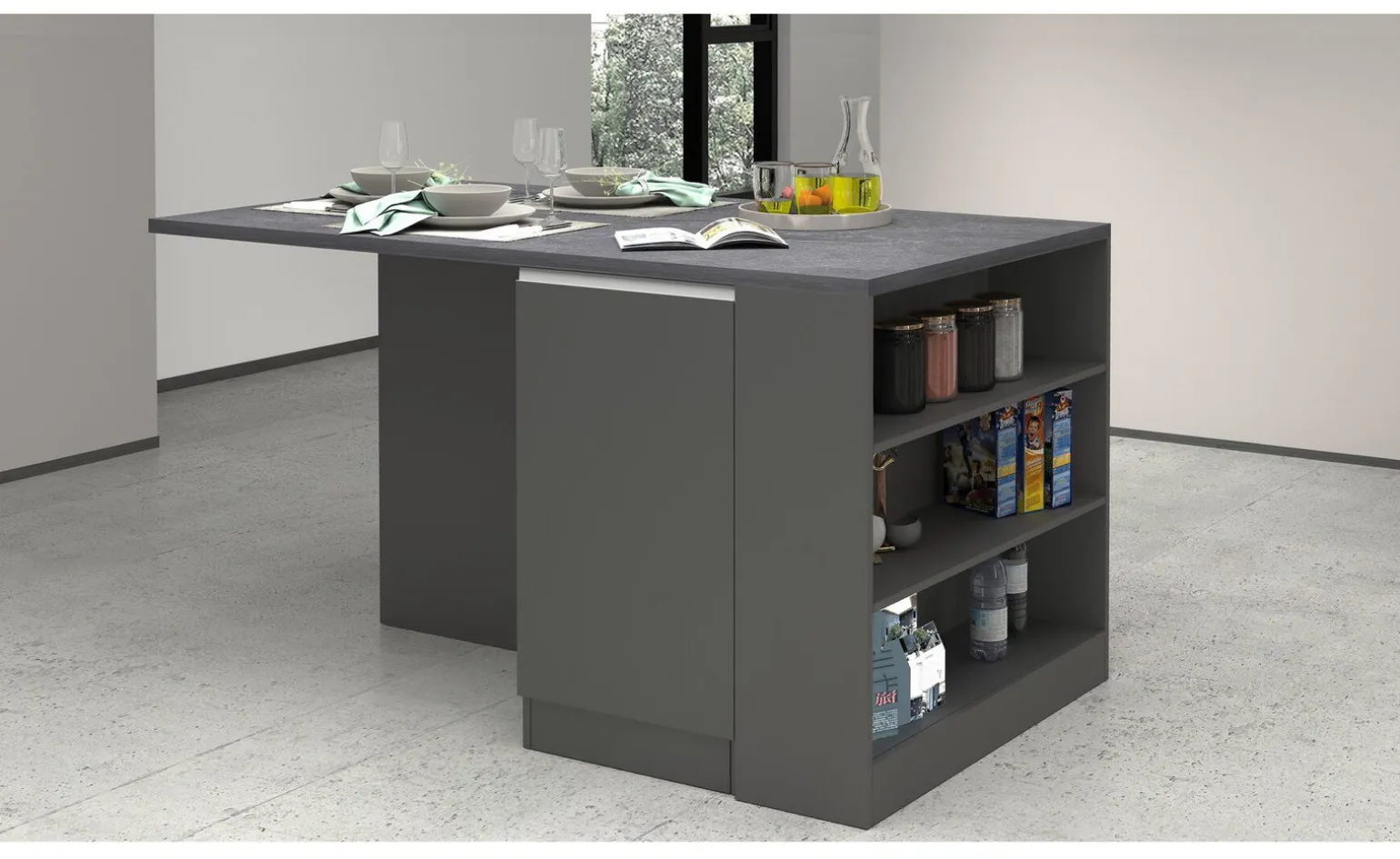 Snack isola 2 ante con vano giorno antracite L160cm