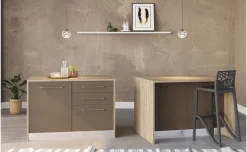 Sofia isola 1 anta, 3 cassetti cuoio con top rovere kadiz L125,2 cm