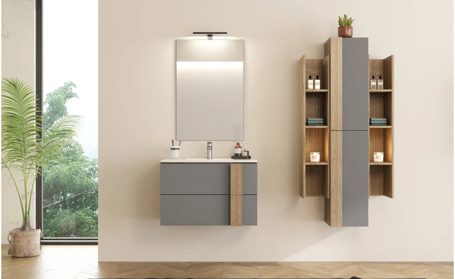 Specchiera rettangolare con faretto Led