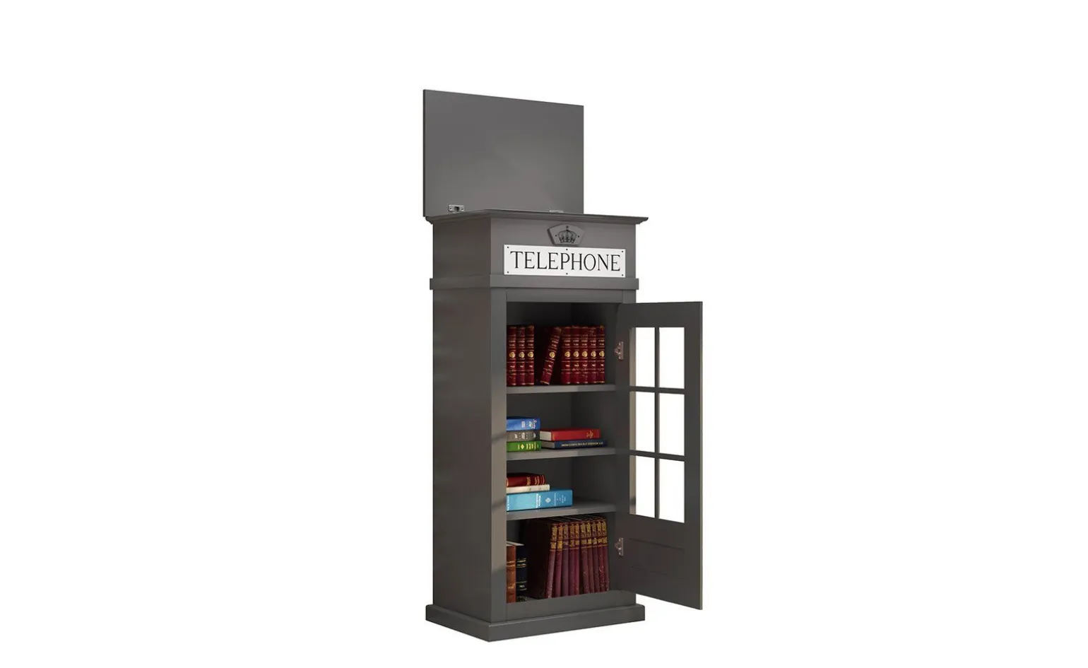 Street cabina libreria grigia con 1 anta battente in vetro