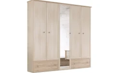 Susy armadio 5 ante battenti, 2 cassetti, con specchio betulla e legno naturale