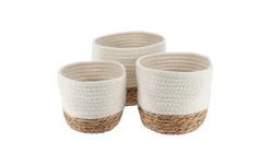 Tondo cesta in vimini e cotone bianco Ø17x14 cm