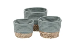 Tondo cesta in vimini e cotone verde Ø17x14 cm
