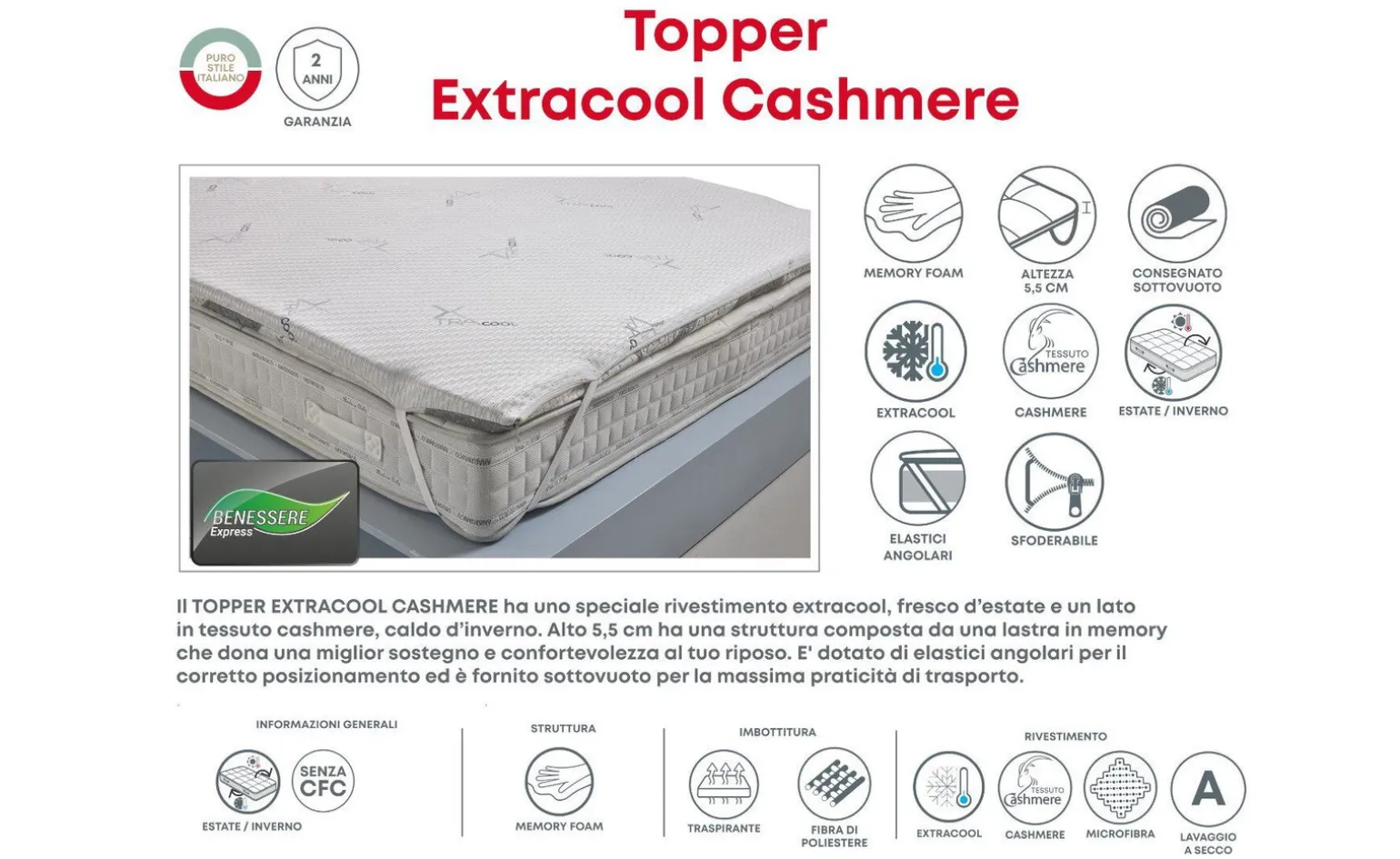 Topper Extracool Cashmere per materasso singolo