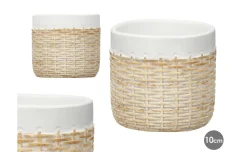 Vaso in cemento effetto rattan bianco Ø10 cm