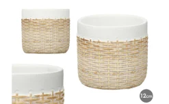 Vaso in cemento effetto rattan bianco Ø12 cm