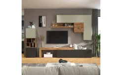 Vasto parete soggiorno colore antracite, rovere, tortora L350 cm