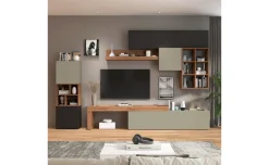 Vasto parete soggiorno colore antracite, rovere e tortora L320 cm