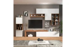 Vasto parete soggiorno colore bianco lucido e rovere L320 cm