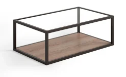 Vista tavolino rettangolare in metallo verniciato Brown/Rovere nodato