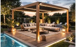 Wood pergola bioclimatica effetto Teak 4x4 metri