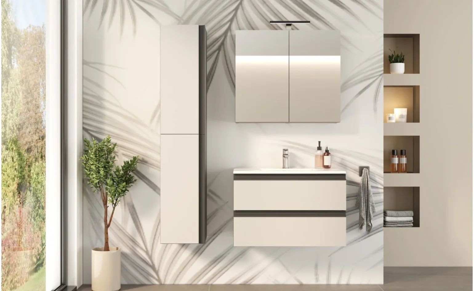 Young Colonna Bagno 2 Ante con Ripiani in Vetro, Grigio Angora