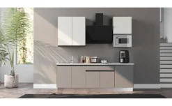 Young cucina completa L240 cm con piano induzione, argento e bianco