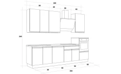 Young cucina completa L300 cm con piano a gas, disponibile in vari colori