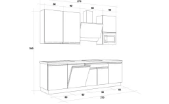 Young cucina completa L270 cm con piano a gas, disponibile in vari colori
