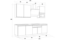 Young cucina completa L270 con piano a gas, argento e bianco