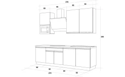 Young cucina completa L270 con piano a gas, argento e bianco
