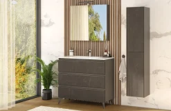Young Mobile Bagno Completo con Colonna e Pensile con Specchio, Pietra Scura