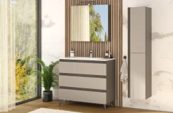 Young Mobile Bagno Completo con Colonna e Pensile con Specchio, Metallo Argento